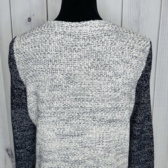 Talbots Sweater Womens Sz M Sparkly Full Zip Colorblock Pockets Gray Navy - Picture 11 of 12
